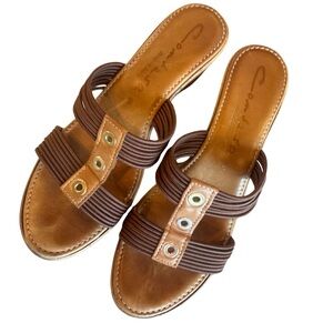 Contesa Made In Italy Brown Cork Wedge Elastic Strapping Sandals 9 EUC